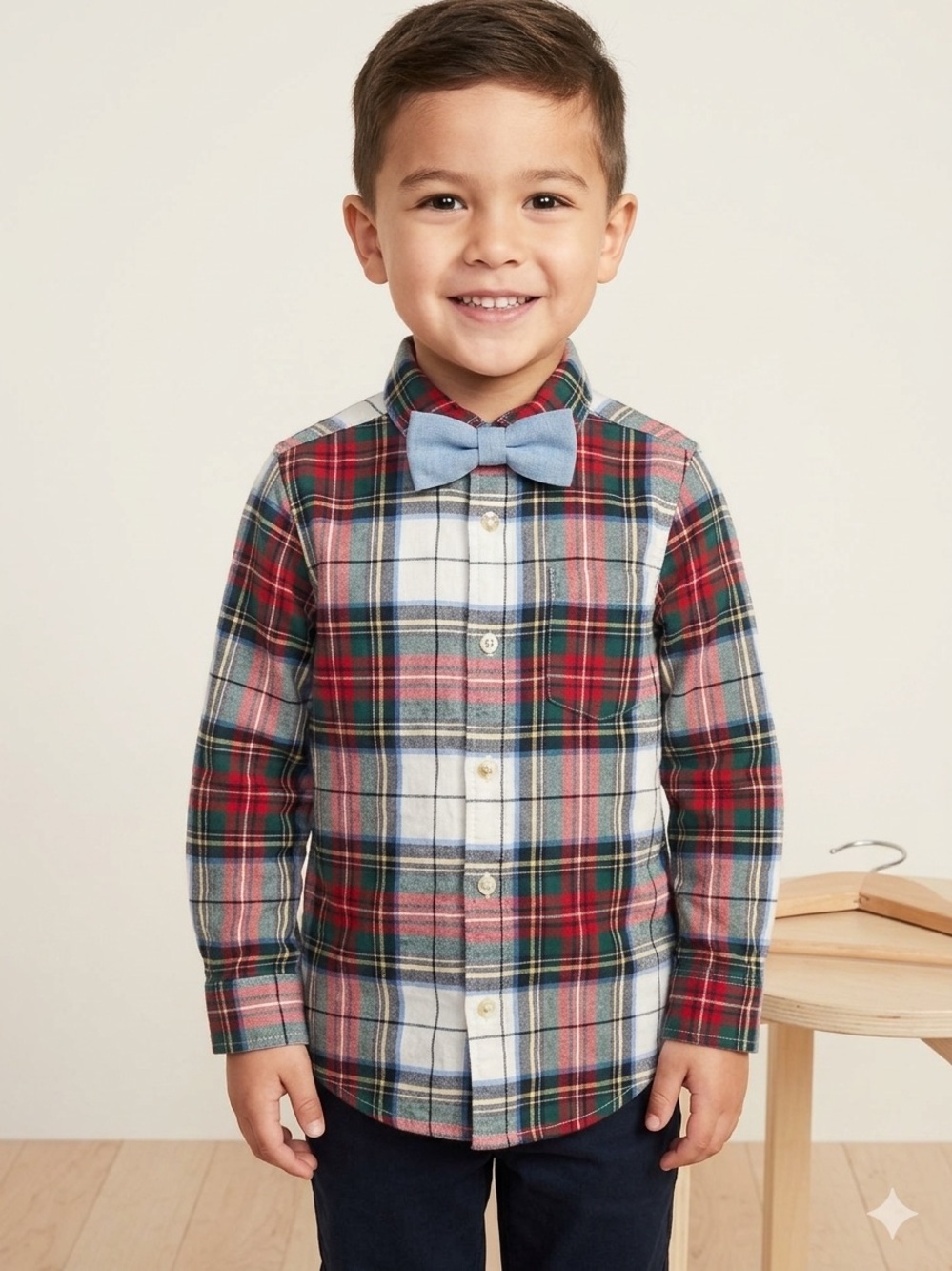✨ EUC Old Navy Multicolor Plaid Kids Button-Down Shirt with Bow Tie 5T ✨
